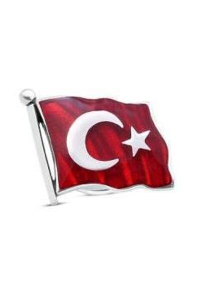 PİGADO 925 Ayar Gümüş Kırmızı Mineli Türk Bayrağı Rozet