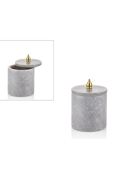 SETABIANCA Evza Gray-Gold Marble Pedestal Pointed Domed Box