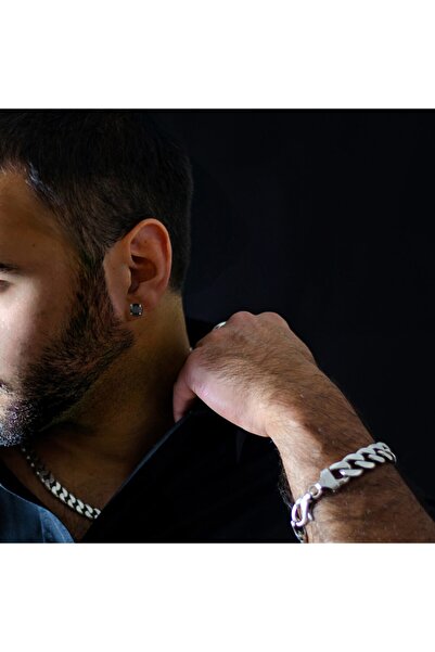 Jewelry For Light , 925 Ayar Gümüş, 8mm, Siyah Yuvarlak Kesim , Tektaş, Zirkon, Pimli Küpe