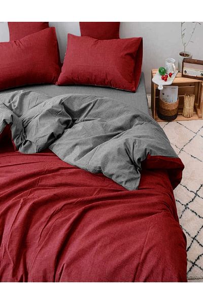 Always 100% Cotton Double Duvet Cover Set Red Gray