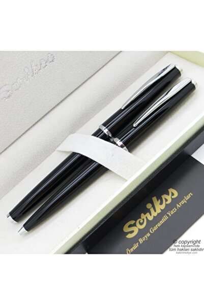 Scrikss 33 Siyah Dolma Kalem Tükenmez Kalem Seti | Vintage | Isme Özel Kalem | Hediye Kalem