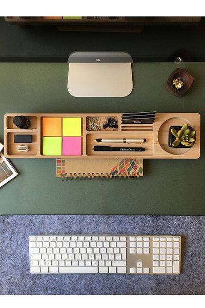 Fagus Wood Office Gift Business Card Holder-Pen Holder-Phone Etc. It Has Areas Where You Can Put Office Supplies
