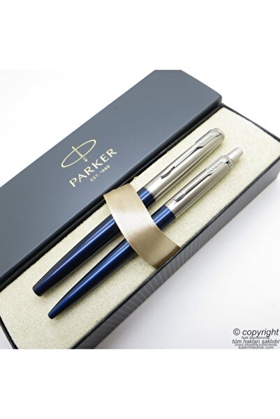 Parker Jotter Metal Mavi Roller Kalem + Tükenmez Kalem Set | Isme Özel Kalem ...