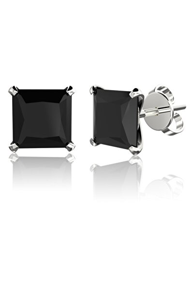 Jewelry For Light ,925 Ayar Gümüş, 6mm, Siyah, Kare Kesim (PRİNCESS CUT), Tek...