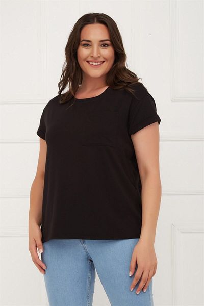 Seamoda Tricou de bază negru cu mâneci duble pentru femei