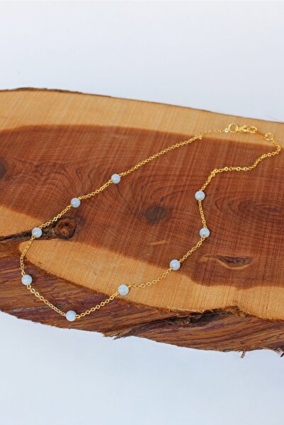 Yelda's Akuamarin Doğal Taşlı Altın Kaplama Kadın Kolye