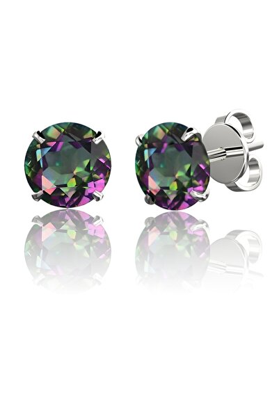 Jewelry For Light ,925 Ayar Gümüş, 4mm, Mystic Topaz, Yuvarlak Kesim , Tektaş...