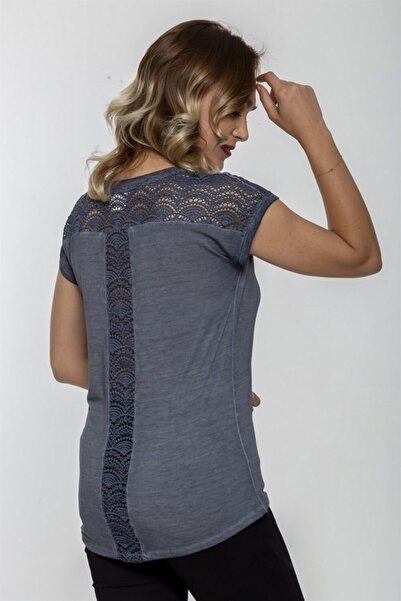 Seamoda Πίσω Ρόμπα Δαντέλα Καθαρισμού Λάδι T-shirt - Misty Fog