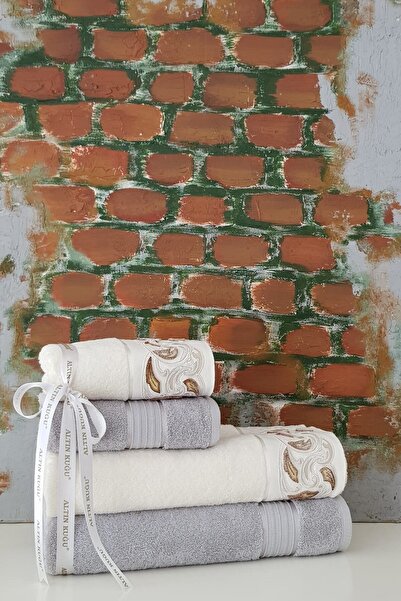 Özdilek Набір для ванної Aster Taftik - Сірий крем, 3D вишивка з оксамиту