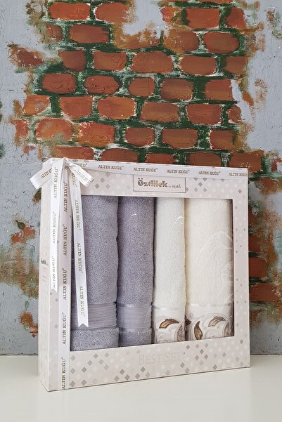 Özdilek Набір для ванної Aster Taftik - Сірий крем, 3D вишивка з оксамиту