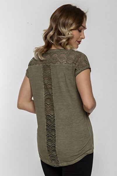 Seamoda Πίσω Roba Ruched Oil Wash Tshirt-χακί