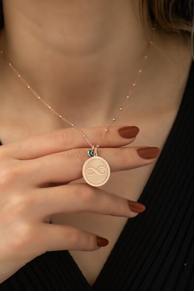 Nereze 925 Ayar Gümüş Plaka Sonsuzluk Kolye Kadın Gümüş Kolye