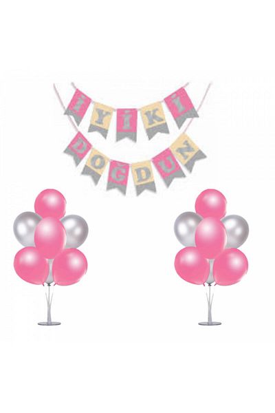 kidspartim 7 Pieces Balloon Stand Bunch Happy Birthday 2 Pieces Pink Balloons