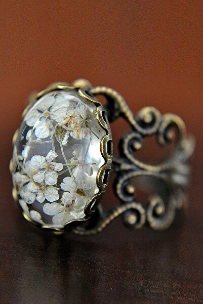 LADYMİRAGE خاتم الأزهار البرونزية مع الزهور البيضاء