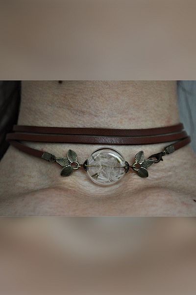 LADYMİRAGE Wish Feather Choker Glass Necklace