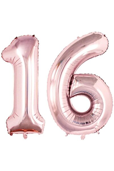 DMS DEKOR بالون رقم 16 سنة من رقائق الذهب الوردي 100 سم