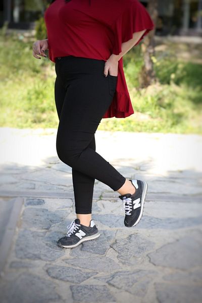 LİKRA Women's Black Large Size Full Lı High Waist Gabardine Pants
