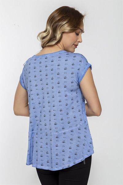 Seamoda Μπλουζάκι με στάμπα με μακρύ λάδι πίσω μέρος-μπλε