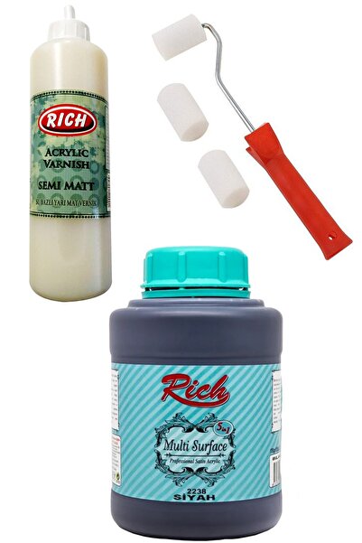 Rich Zafersanat 3'lü Boya Seti Multisurface Akrilik Boya 2238 Siyah 1750gr Ya...