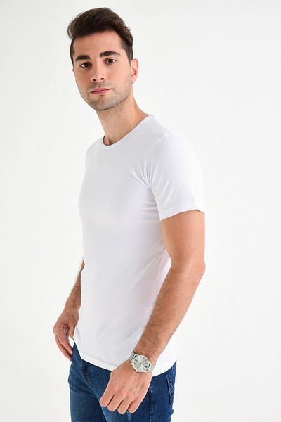DYNAMO Ανδρικό μπλουζάκι White Plus Size Crew Neck Lycra Basic