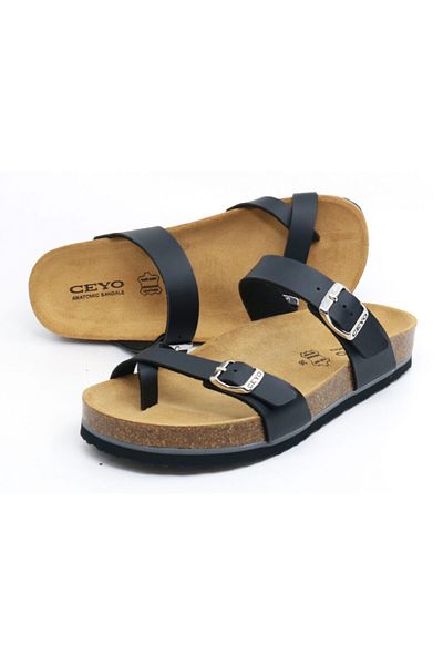 Ceyo Women's Black Genuine Leather Flip Flops 9910-z34