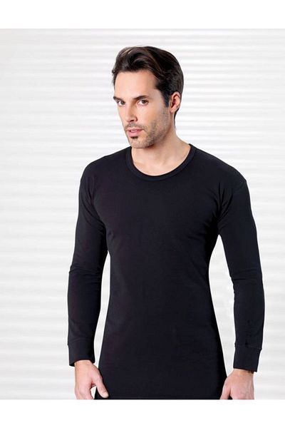 Şahinler Black Men's Long Sleeve Crew Neck Top Underwear - Me016