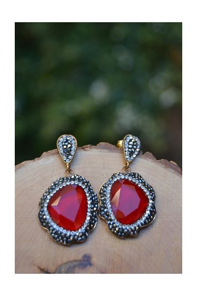 Stoneage Handmade Design Red Stone Stylish Earrings