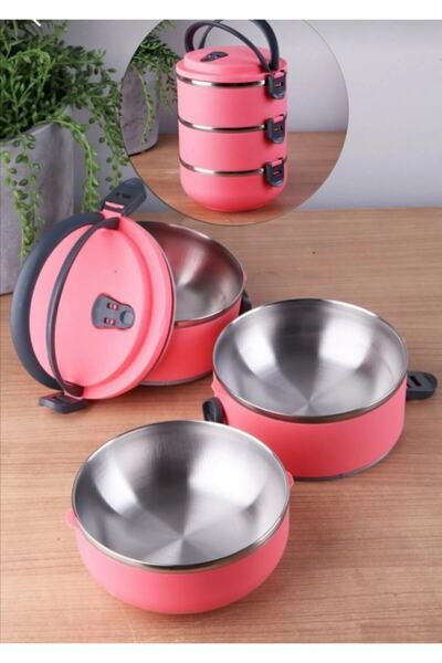 FreshBox Mandallı Yemek Termosu Pembe 3'lü