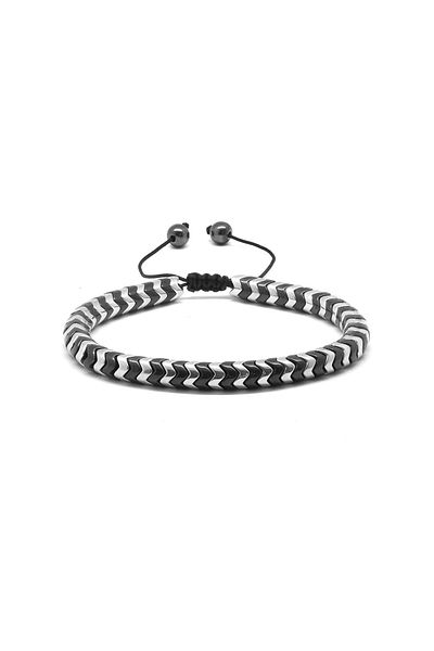 Tesbihane Snake Design Black-Silver Hematite Natural Stone Bracelet104000566