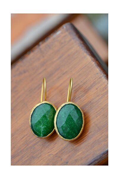 Stoneage Altın Kaplama Jade Doğal Taş Kadın Küpe