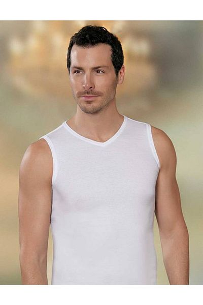 Şahinler Men's White V-Neck Sleeveless Ribbed Undershirt 6-Piece Economical Pack Me033