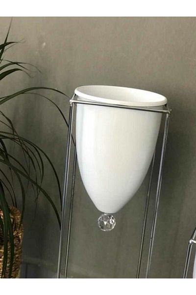 Tasarım Evi Set of 2 Decorative Chrome and Flower Pot Flower Patterned Large Size Vase