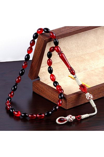 TESBİHCİBABA Men's Night Red Clamping Amber Prayer Beads