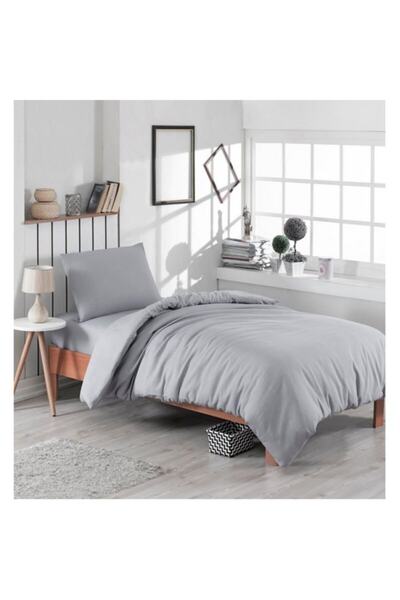 Bereket Çeyiz طقم غطاء لحاف فردي باللون الرمادي من Ranforce - 100% قطن