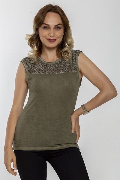 Seamoda Lace Robe Oil Wash Tank Top-khaki