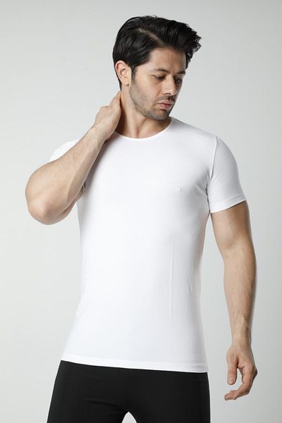 Hmd 714 Cotton Deep Crew Neck Men's Undershirt - White