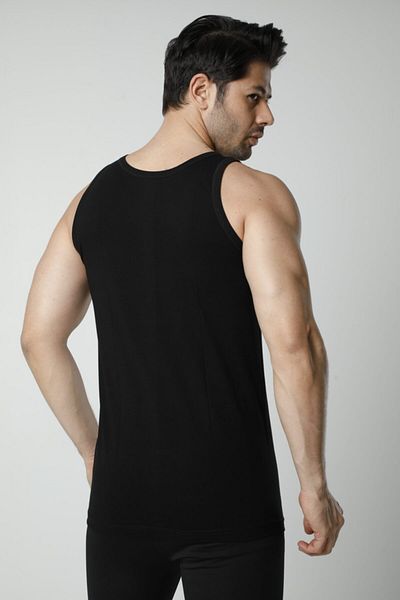 Hmd Men's Black Rib 100% Cotton Strappy Undershirt & Comfortable Texture