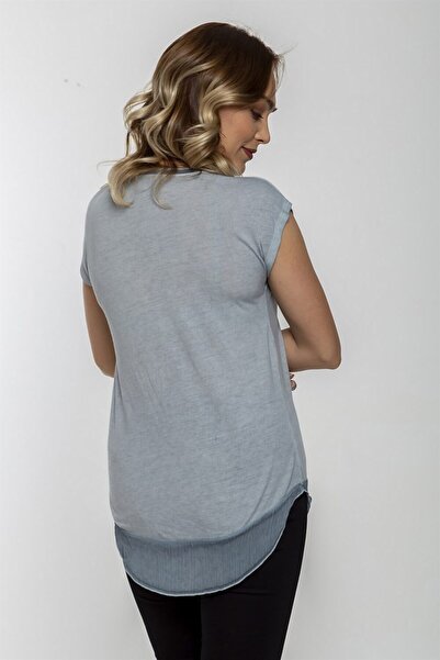 Seamoda Hem Chiffon Oil Wash Tshirt-light Blue