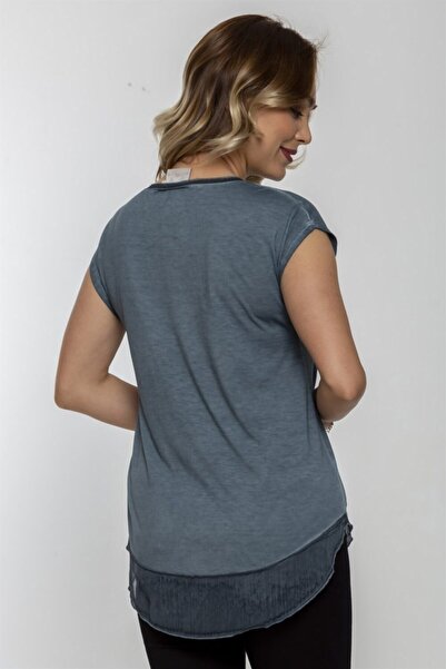 Seamoda Petrol Green Chiffon Oil Skirt Tip T-shirt