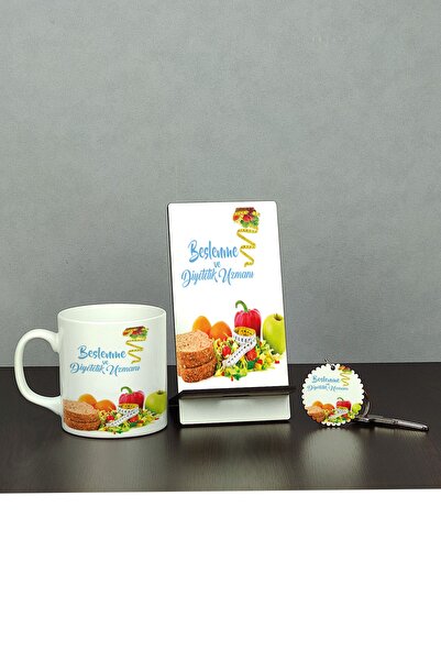 Hediyelen Beslenme Ve Diyetetik Uzmanı Üçlü Set (kupa + Telefon Standı + Anah...