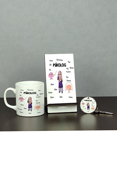 Hediyelen Psikolog Üçlü Set (kupa + Telefon Standı + Anahtarlık)