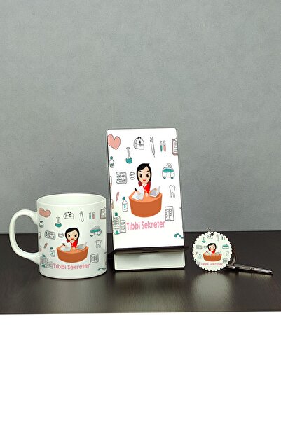 Hediyelen Tıbbi Sekreter Üçlü Set (kupa + Telefon Standı + Anahtarlık)
