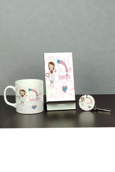 Hediyelen Ebe Hemşire Üçlü Set (kupa + Telefon Standı + Anahtarlık)
