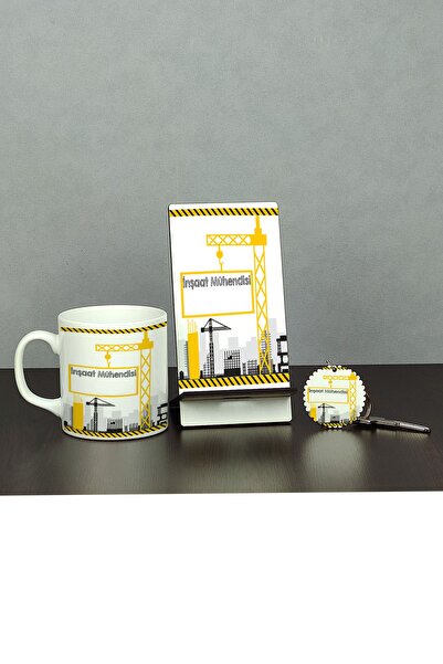 Hediyelen Inşaat Mühendisi Üçlü Set (kupa + Telefon Standı + Anahtarlık)