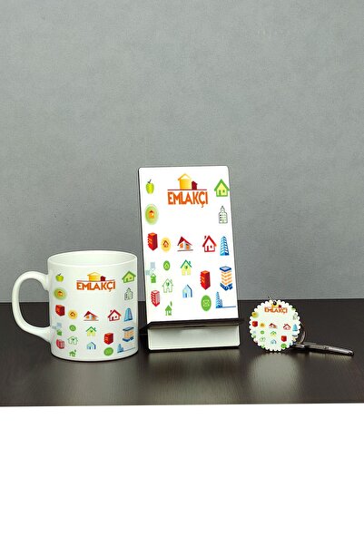 Hediyelen Emlakçı Üçlü Set (kupa + Telefon Standı + Anahtarlık)