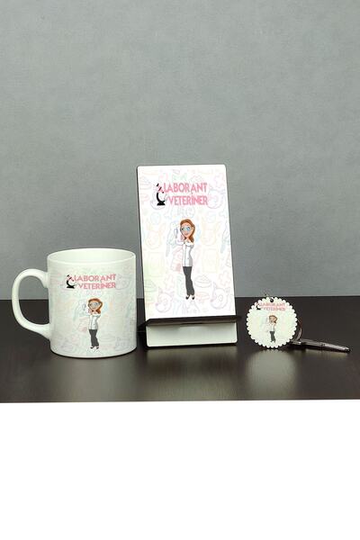 Hediyelen Laborant Veteriner Üçlü Set (kupa + Telefon Standı + Anahtarlık)