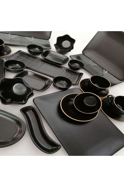 Demet Çeyiz Set Breakfast 32 Pieces 6 Person Matte Black Siera