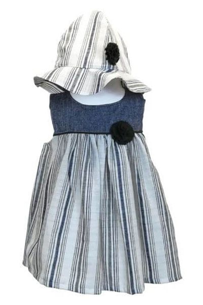 Capps Baby Striped Dress Hat Set Khaki