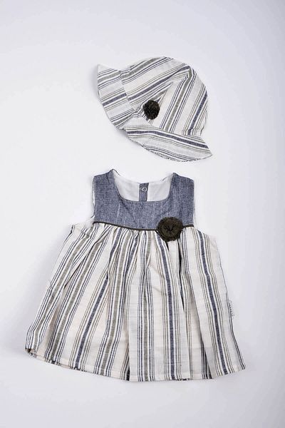 Capps Baby Striped Dress Hat Set Khaki