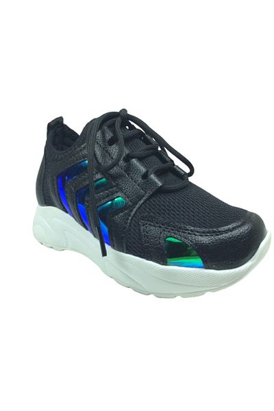 grafen Hologram Booties Black Sergeant Pattern Lace-Up Knitwear Sports Shoes for Girls